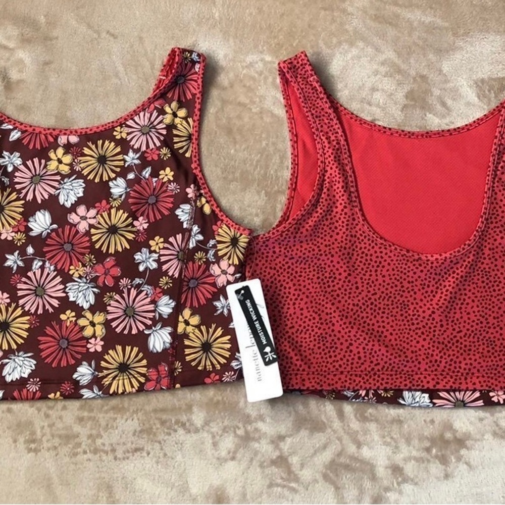 Nanette Lepore M L Crop Top Floral Coral Pink White Moisture Wicking Workout NEW